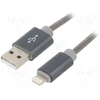 GEMBIRD CC-USB2S-AMLM-2M-BG Gembird Premium spiralinis metalinis 8 kontaktų įkrovimo ir duomenų kabelis, 2m, metalinis-pilkas