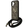 Originalus GUESS 4G Big Logo Cord Strap Crossbody dėklas, skirtas iPhone 17, rudos spalvos