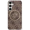Dėklas Guess 4G Glitter Triangle Mygtukai MagSafe Samsung Galaxy S25 rudos spalvos