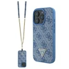 Guess GUHCP16LP4TDSCPB Apple iPhone 16 Pro 6.3″ mėlynas kietas dėklas Leather Metal Logo Strass Crossbody