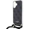Guess GUHCP16SHC4SEK Apple iPhone 16 6.1″ juodos spalvos kietas dėklas Crossbody Cord 4G Print