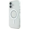 Guess IML Rhinestones Ring MagSafe Apple iPhone 16 dėklas telefonui baltos spalvos