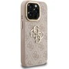 Guess PU 4G Metal Logo Stand Camera Frame dėklas skirtas Apple iPhone 15 Pro Max rožinės spalvos