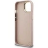Guess PU 4G Metal Logo Stand Camera Frame dėklas skirtas Apple iPhone 15 rožinės spalvos