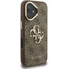 Guess PU 4G Metal Logo Stand Camera Frame dėklas skirtas Apple iPhone 16 rudos spalvos
