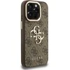 Guess PU 4G Metal Logo Stand Camera Frame dėklas skirtas Apple iPhone 15 Pro Max rudos spalvos