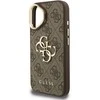 Guess PU 4G Metal Logo Stand Camera Frame dėklas skirtas Apple iPhone 16 rudos spalvos