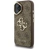 Guess PU 4G Metal Logo Stand Camera Frame dėklas skirtas Apple iPhone 16 rudos spalvos