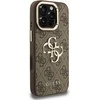 Guess PU 4G Metal Logo Stand Camera Frame dėklas skirtas Apple iPhone 16 Pro rudos spalvos