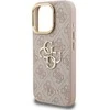 Guess PU 4G Metal Logo Stand Camera Frame dėklas skirtas Apple iPhone 16 Pro rožinės spalvos
