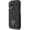 Guess PU 4G Strass Triangle Logo Stand Camera Frame MagSafe dėklas skirtas Apple iPhone 16 juodos spalvos