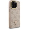Guess PU 4G Strass Triangle Logo Stand Camera Frame MagSafe dėklas skirtas Apple iPhone 15 Pro Max rožinės spalvos