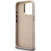 Guess PU 4G Strass Triangle Logo Stand Camera Frame MagSafe dėklas skirtas Apple iPhone 15 Pro Max rožinės spalvos
