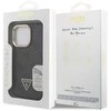 Guess PU 4G Strass Triangle Logo Stand Camera Frame MagSafe dėklas skirtas Apple iPhone 15 Pro Max juodos spalvos