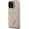 Guess PU 4G Strass Triangle Logo Stand Camera Frame MagSafe dėklas skirtas Apple iPhone 15 Pro Max rožinės spalvos