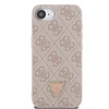 Guess PU 4G Strass Triangle Metal Logo dėklas Apple iPhone 16e rožinės spalvos