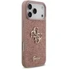 Guess PU Fixed Glitter 4G Metal Logo dėklas skirtas Apple iPhone 17 Pro Max rožinės spalvos