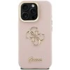 Guess PU Grained 4G Logo Stand Camera Frame dėklas skirtas Apple iPhone 15 Pro rožinės spalvos