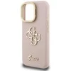 Guess PU Grained 4G Logo Stand Camera Frame dėklas skirtas Apple iPhone 15 Pro rožinės spalvos