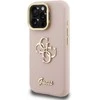 Guess PU Grained 4G Logo Stand Camera Frame dėklas skirtas Apple iPhone 15 Pro rožinės spalvos