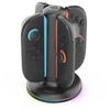 „iPega SW2052“ įkroviklio stotelė su RGB šviesa, skirta „JoyCon“ valdikliams, „Nintendo Switch 2“, juoda