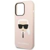 Karl Lagerfeld dėklas, skirtas iPhone 14 Pro Max 6,7 KLHCP14XSLKHBK rožinės spalvos HC Silicone Karl's Head