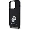 Karl Lagerfeld Saffiano Crossbody Strap Metal Karl and Choupette dėklas telefonui Apple iPhone 15 Pro juodos spalvos