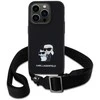 Karl Lagerfeld Saffiano Crossbody Strap Metal Karl and Choupette dėklas telefonui Apple iPhone 15 Pro juodos spalvos