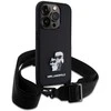Karl Lagerfeld Saffiano Crossbody Strap Metal Karl and Choupette dėklas telefonui Apple iPhone 15 Pro juodos spalvos