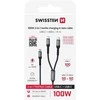 „Swissten 2in1“ įkrovimo USB-C / 2x USB-C laidas 100W 1,5 m