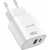 Įkroviklis Swissten SWISSTEN Adapteris sieciowy EDGE GaN 45W, 2-portowy, 1x USB-C PD 45W + 1x USB-A 18W QC
