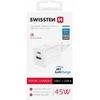 Swissten kelioninis įkroviklis GaN USB-C / PD USB-A / 18W QC / 45W