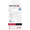 „Swissten“ kelioninis įkroviklis GaN USB-C 20 W PD + duomenų kabelis USB-C – „Lightning“ 1,2 m