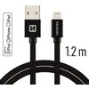 Swissten MFI Textile Fast Charge 3A Lightning Data ir 1,2m įkrovimo laidas