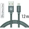 Swissten MFI Textile Fast Charge 3A Lightning Data ir 1,2m įkrovimo laidas