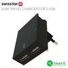 Phone Accessories Swissten Smart IC tinklo įkroviklio rinkinys 2xUSB 3A+Type C duomenų kabelis 1,2m, juodas