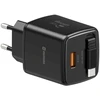 Swissten SlideCHARGE Power Charger GaN 30W USB-A 18W With retractable USB-C cable 0.75m juodas
