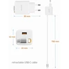 Swissten SlideCHARGE Power Charger GaN 30W USB-A 18W With retractable USB-C cable 0.75m baltas