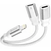 SWISSTEN TEXTILE Įkrovimo garso adapteris Lightning (M) - 2x Lightning (F) 0,12 m baltas