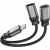 Swissten Textile Lightning Audio Charging Adapteris 2x Lightning 0.12m