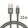 Swissten Textile greito įkrovimo universalus mikro USB laidas 2m Pilkas