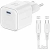 SWISSTEN Tinklo adapteris GaN USB-C + duomenų kabelis USB-C - USB-C 20W 1,2 m baltas
