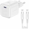„Swissten“ kelioninis įkroviklis GaN USB-C 35 W PD + duomenų kabelis USB-C - USB-C 1,2 m