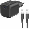 „Swissten“ kelioninis įkroviklis GaN USB-C 35 W PD + duomenų kabelis USB-C - USB-C 1,2 m