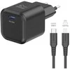 „Swissten“ kelioninis įkroviklis GaN USB-C 35 W PD + duomenų kabelis USB-C – „Lightning“ 1,2 m