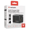 Verbatim įkroviklis laidinis GaN 65W 2xUSB-C/USB-A + Adapteris EU/UK/US juodos spalvos 32217