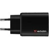 Verbatim GaN Travel Charger Essentials 65W, 2×USB-C PD, 1×USB-A QC, EU Plug, Juodas