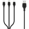 XO kabelis NB103 3in1 USB - Lightning + USB-C + microUSB 1,0 m 2,1A juodos spalvos