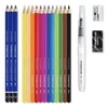 Kūrybinis rinkinys STAEDTLER 146 10C, 12 spalvotų pieštukų + 3 grafitiniai pieštukai, vandens teptukas, drožtukas