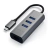 SATECHI Type-C 2-in-1 USB 3.0 aliuminio 3 prievadų šakotuvas ir Ethernet prievado erdvė pilka